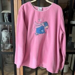 90s Vintage Disney Store Eeyore pullover fleece embroidered winnie the pooh pink